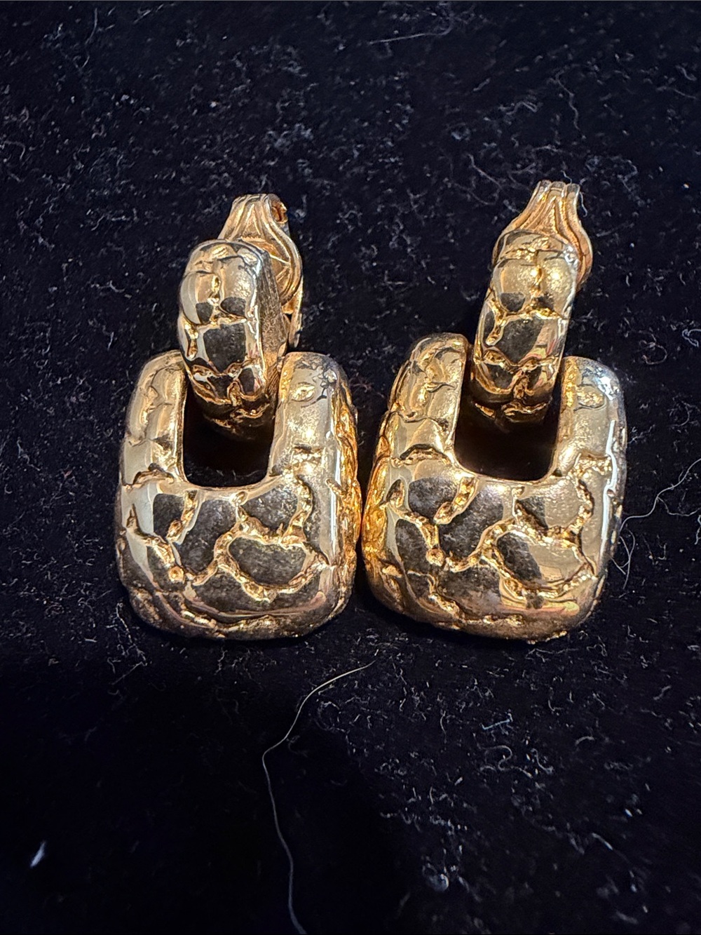 Gold-Tone Vintage Textured clip on Hoop Earrings
